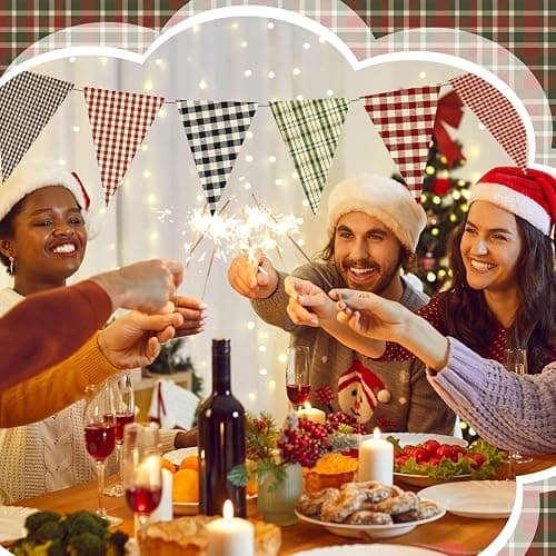 NEUJUS Baumwollstoff 50 x 50 cm Stoffpaket – Patchwork Stoffe Paket zum Nähen & Quilten, DIY Stoffreste Baumwollstoffe Meterware, Stoff Quadrate verschiedene Muster (10 Vintage-Weihnachtsraster) thumbnail 4