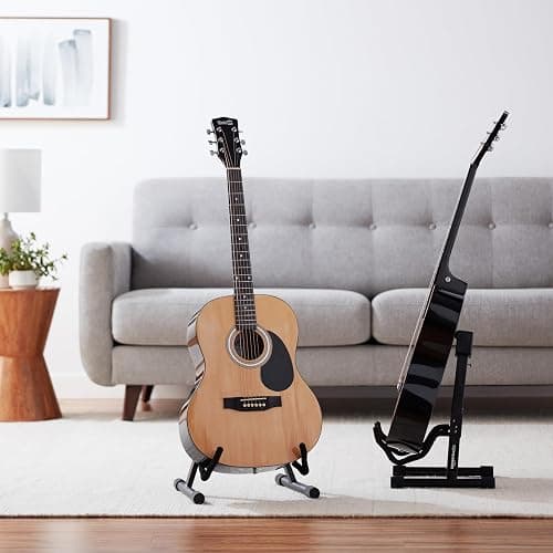 Amazon Basics Adjustable Folding Guitar Stand, A-shape, Fully Assembled - For School Music Program, Concerts & Multiple Users, Black, 8.66 x 15.16 x 3.74 inches thumbnail 2