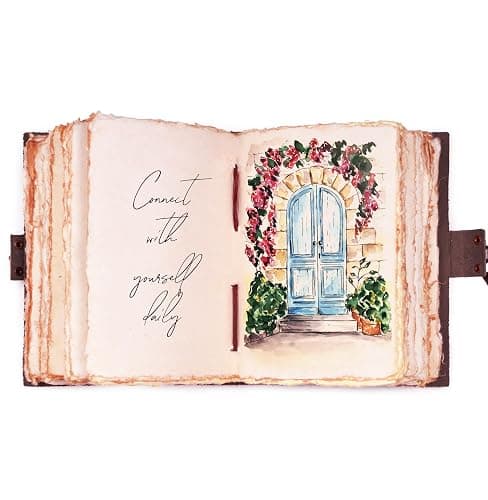 LEATHER VILLAGE Leather Bound Vintage Journal for Women & Men - Book of Shadows - Lock Closure - 200 Pages of Antique Deckle Edges Handmade Paper - Rustic Brown Color - 7 X 5 inches thumbnail 4