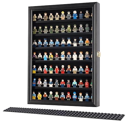 Minifigure Display Case - Building Block Toy Wall Cabinet Showcase for Small Miniature Collectibles Mini Brands Thimbles, Lockable UV Protection Door (Black Finish Frame) thumbnail 4