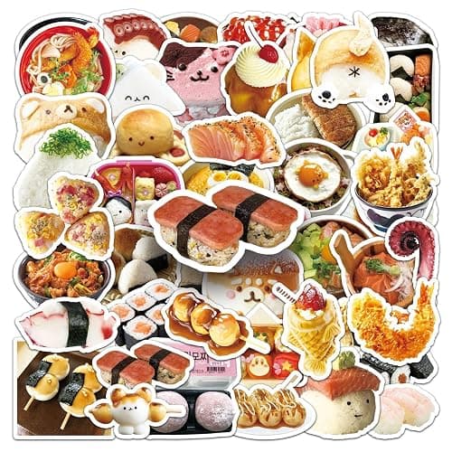 50Pcs Cute Sushi Roll Kawaii Japanese Food Vinyl Waterproof Stickers,Japanese Cuisine Stickers for Party Decorations,Gift Pack for Kids, Girls, Teens, Adults (JCuisine) thumbnail 4
