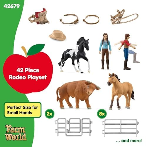 Schleich Farm World - 42PC Rodeo Playset with Animal and Rider Figurines - Cowboy and Cowgirl Action Figures with Cattle and Horse Toys - Western Riding Screen-Free Toys - Kids Ages 3+ | 42679 thumbnail 5
