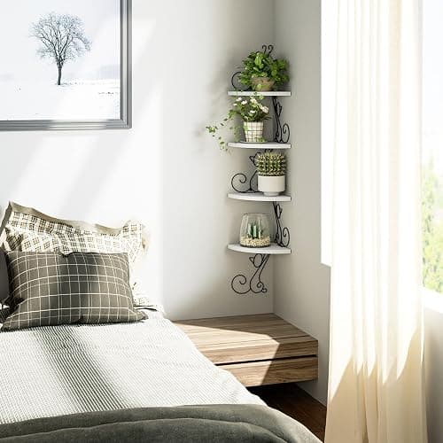 Alsonerbay 4-Tier Cat Shaped Corner Floating Shelf Wall Mount, White | Curved solid wood, 35.2 lbs total capacity, reinforced metal bracket, rustic decor, for bedroom, living room & kitchen thumbnail 2