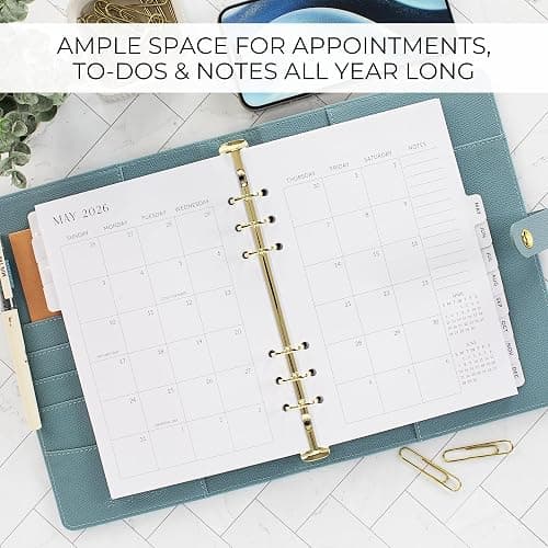 Beautiful 2026 Daily Planner Inserts for 6 Ring Binders – Durable A5 Paper Refill Set 5.5" x 8.3" - Refills Incl. Tabs & Monthly Calendar Spreads - From January 2026 - December 2026 thumbnail 7