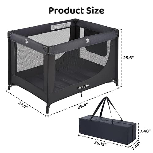 Pamo Babe Compact Pack and Play - Portable Crib for Baby, Lightweight Foldable Travel Playard with Mattress Pad & Carry Bag, Safe Breathable Travel Bed for Home, Trips & Family Visits, Black thumbnail 3