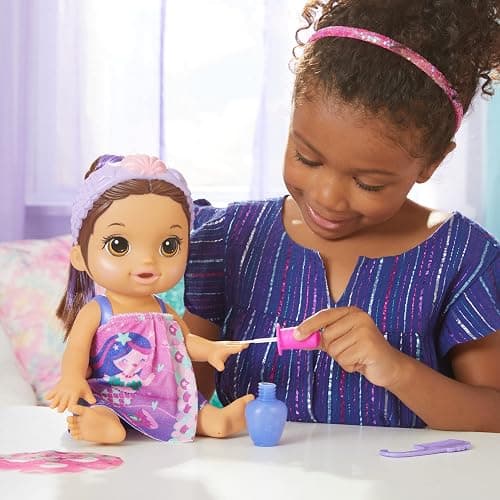 Baby Alive Glam Spa Baby Doll, Mermaid, Makeup Toy for Kids 3 and Up, Color Reveal Mani-Pedi and Makeup, 12.6-Inch Waterplay Doll, Brown Hair thumbnail 5