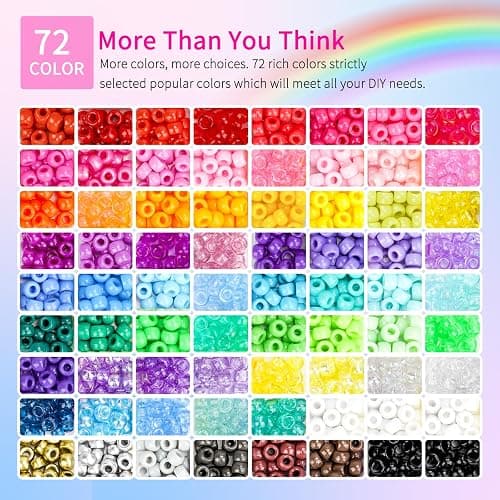 2400pcs Pony Beads 72 Colors 9mm Friendship Bracelets Making Kit, Rainbow Kandi Beads Bulk Letter Beads for Name Bracelets Jewelry Making Crafts with Elastic String thumbnail 6