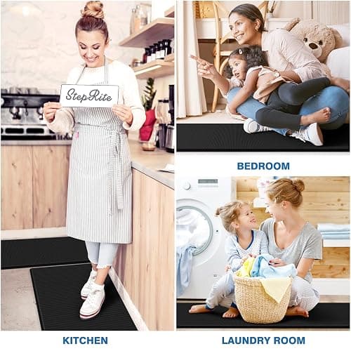 StepRite Kitchen Mats, 2PCS Kitchen Rugs, Cushioned Anti Fatigue Kitchen Mats for Floor, Non-Slip Standing Desk Mat, Waterproof Kitchen Rug Set for Kitchen, Floor, Office,17.3"×30"+17.3"×47",Black - 17.3"×30"+17.3"×47"-0.4inch - Black thumbnail 6