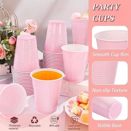 WELLIFE 12 OZ 100 PCS Pink Party Cups Heavy Duty Drinking Cups for Weddings, Valentine’s Day, Girls' gathering,Princess Birthday Parties thumbnail 5