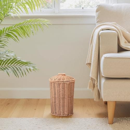 GRANNY SAYS Wicker Small Bathroom Trash Can with Lid, 2 Gallon Cute Decorative Waste Basket for Bedroom and Dorm, Office Garbage Cans for Under Desk, Mini Round Trash Bin for Decor, Nude Color thumbnail 6
