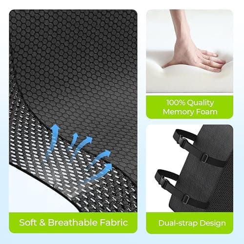 AUVON Lumbar Support Pillow for Office Chair with Patented Bulge for Lower Back Support, Ergonomic Office Home Essentials Improve Posture, Memory Foam Chair Cushion with Straps for Home, Office, Car thumbnail 6