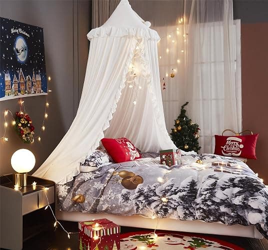 VETHIN Bed Canopy for Girls,Princess Round Dome Dreamy Mosquito Net Bedding Girls Room Castle Play Tent Hanging House Decor Reading Nook Canopies (White) thumbnail 2