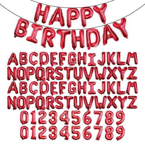 [85 PCS] 16" Red Letter Number Balloons, Happy Birthday & 2 Sets of A-Z 0-9, Foil Mylar Aluminum Hanging Alphabet for Valentine's Day Anniversary Graduation New Year eve Birthday Party Decorations - Image 1
