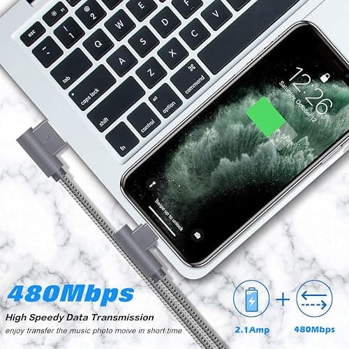 APFEN MFi Certified Lightning iPhone Charger Cord 90 Degree Fast Data Cable Nylon Braided Compatible with iPhone Xs Max/XS/XR/7/7Plus/X/8/8Plus/6S/6S Plus/SE (Gray, 10FT) thumbnail 3