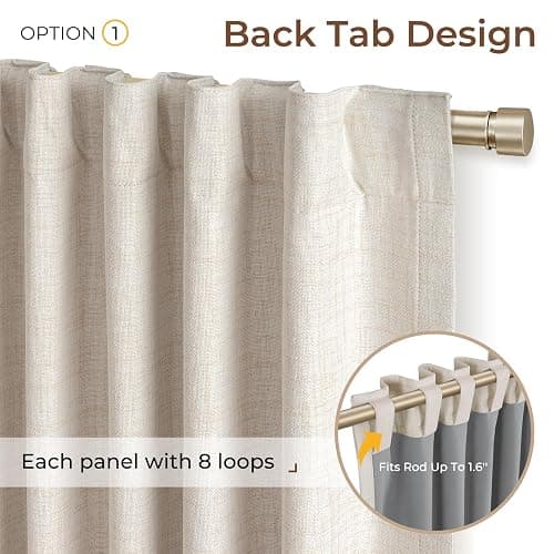 INOVADAY 100% Blackout Curtains 84 Inches Length 2 Panels Set, Back Tab/Rod Pocket Linen Black Out Curtains for Bedroom, Thermal Insulated Window Drapes - Cream, W50 X L84 thumbnail 3