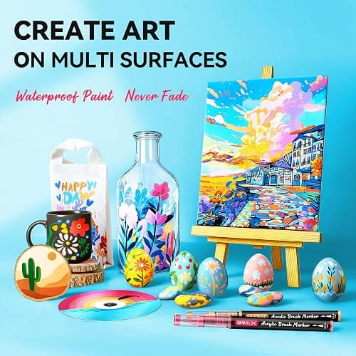 SRUOLOC 60 Colors Acrylic Paint Markers, Brush Tip Automatic Ink Control Acrylic Paint Pens for Rock Painting, Canvas, Wood, Ceramic, Glass, Stone, Fabric, DIY Crafts Textile & Art Supplies thumbnail 5