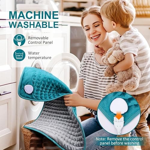 Electric Heating pad for Back/Shoulder/Neck/Knee/Leg Pain, Cramps and Arthritis Relief, 6 Fast Heating Settings, Auto-Off, Machine Washable, Moist Dry Heat Options, Extra Large 16"x30" - Blue Grey - 16"x30" thumbnail 5