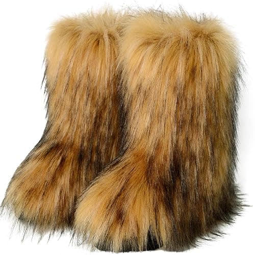 Valpeak Snow Boots for Women 2024 Furry Boots Winter Knee High Flat Heel Fluffy Faux Fur Boots thumbnail 5