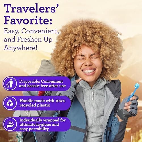 GuruNanda Mini Disposable Toothbrushes with Toothpaste & Toothpick, Prepasted Ready-to-Go Travel Toothbrush with Butter on Gums Bristles - Fluoride Free, No Rinsing, Individually Wrapped, 70 Ct thumbnail 6