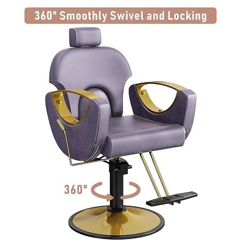 LOUVIXA Barber Chair, Salon Chair for Hair Stylist, Height Adjustable Hydraulic Hair Reclining Salon Chairs, 360 Degrees Rotation, Multi-Function Shampoo Chair for Barbershop (Purple) thumbnail 4