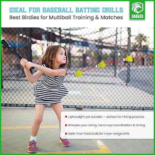 EAGLES Badminton Birdies - Nylon Bedminton Shuttlecocks for Softball/Baseball Batting Training - Highly Stable & Durable 24 Pack, 12 Pack or 6 Pack Shuttle Balls for Indoor and Outdoor Matches thumbnail 5