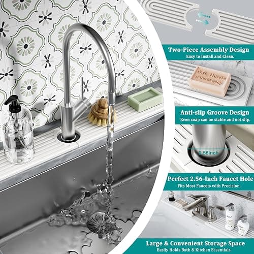 MAGKOTA Stone Faucet Mat for Kitchen Sink - Quick Dry Diatomite Sink Splash Guard, Prevents Moisture Buildup & Water Stains, Water Absorbing Stone Tray for Bathroom Countertop (White, 20" x 4") thumbnail 7