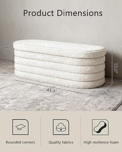 GLAXYFUR Storage Ottoman Bench, 43 Inch Upholstered Entryway Shoe Seat, End of Bed Stool Blanket Chest for Living Room, Hallway, Sherpa White thumbnail 7