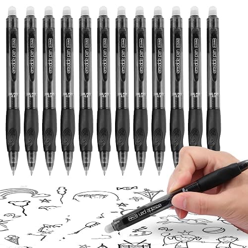 USUAL Retractable Erasable Pens 12 Colored Erasable Gel Pen 0.5mm Erasable Gel Pens Black Make Mistakes Disappear Smooth Writing Pen Office Back-to-School Supplies (Black) thumbnail 3