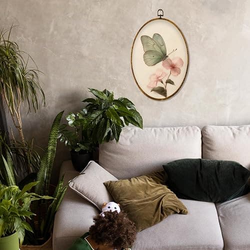 Hiuwevt Green Butterfly Oval Wall Art Decor, Vintage Pink Floral Butterfly Moth Framed Canvas Prints, Retro Cottagrcore Floral Round Wall Hanging Decor for Bedroom Home Decorations, 8.6x11.4 Inches thumbnail 5