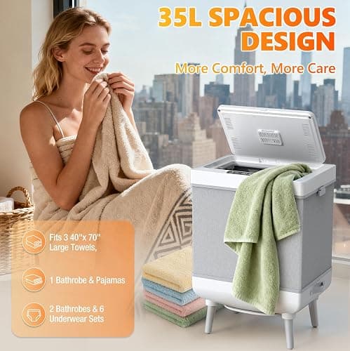 FEACORT Towel Warmer, 35L Large Foldable Towel Warmers for Bathroom, Dual-Mode Blanket Warmer with Safety Lock, Timer, and Auto Shut-Off, Fits Up to 3 Oversized 40"X70" Towels, for Home & Loved Ones thumbnail 3