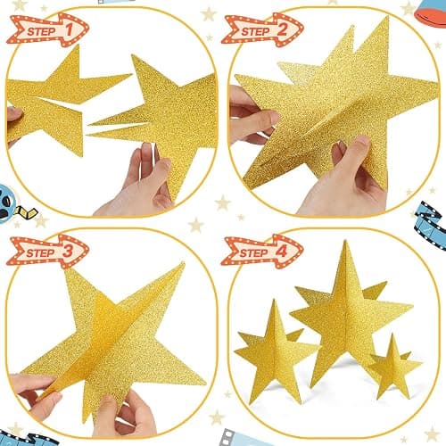 Sinload 45 Pcs 3D Glitter Star Decorations Graduation Gold Centerpiece 3 Sizes Standing Hanging Back to School Work Star Decor for End of Year School Centerpiece Starry Movie Themed Night Party Decor thumbnail 4