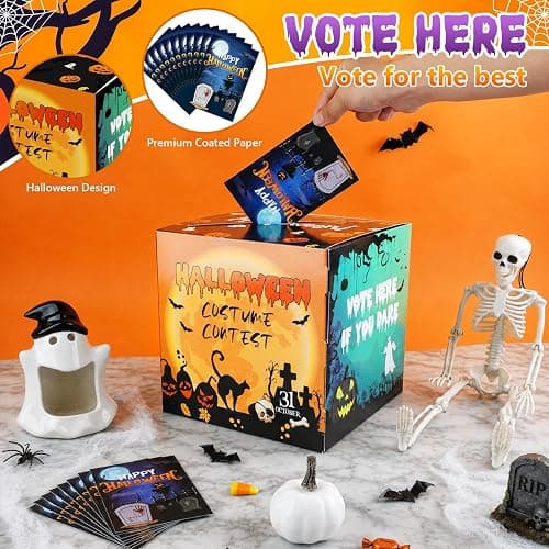 59 Pcs Halloween Costume Contest Awards for Adult Halloween Party Supplies | 4 Acrylic Skeleton Halloween Trophies, 4 Award Sashes, Ballot Box, 50 Voting Cards thumbnail 5