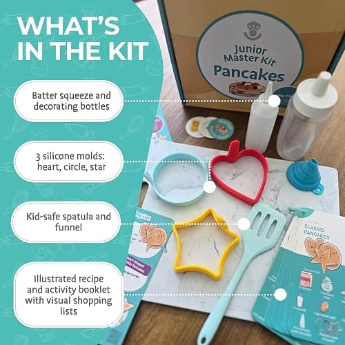 Tovla Jr. Kids Pancake Making Kit | Learn to Cook Breakfast | Ages 5-12 | Breakfast Making Kit | Pancake Molds Batter Squeeze Bottle | Family Fun DIY | Visual Recipes | Birthday Christmas Gift thumbnail 4