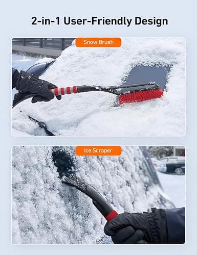 AstroAI 27" Snow Brush and Ice Scrapers for Car Windshield, Detachable Snow Scrapers with Ergonomic Foam Grip for Cars, Trucks, SUVs (Heavy Duty ABS, PVC Brush, Red) thumbnail 2