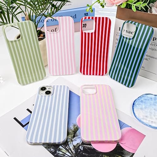 SleekCover Compatible with iPhone 13/14 Case,Cute Aesthetic Striped Pattern Cover for Women Girls,Soft TPU Shockproof Protective Stylish Kawaii Case for iPhone 13/14 6.1",Green thumbnail 7