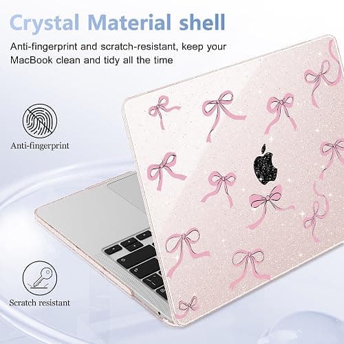 May Chen Case for MacBook Pro 13 inch M2 2023,2022,2021,2020 A2338 M1 A2251 A2289, Plastic Hard Shell Case for MacBook Pro 13" with Touch Bar Fits Touch ID, Sakura Pink Glitter Bow thumbnail 8