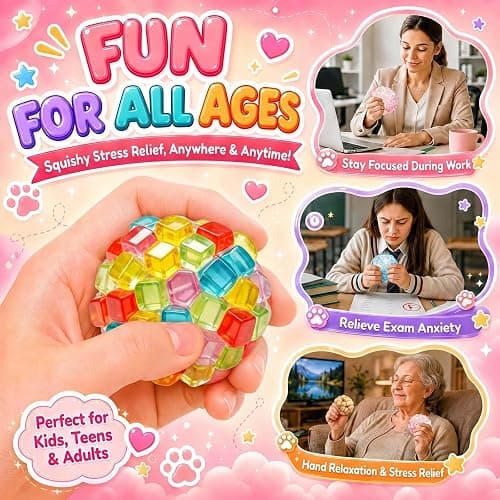 4 Pack Crunchy Noisy Squishy Stress Balls, Slush Textured Sensory Toys Set, Stress Relief Toys for Kids Adults, Squeezee Sensory Toys, Birthday Xmas Gifts for Girls & Boys thumbnail 6