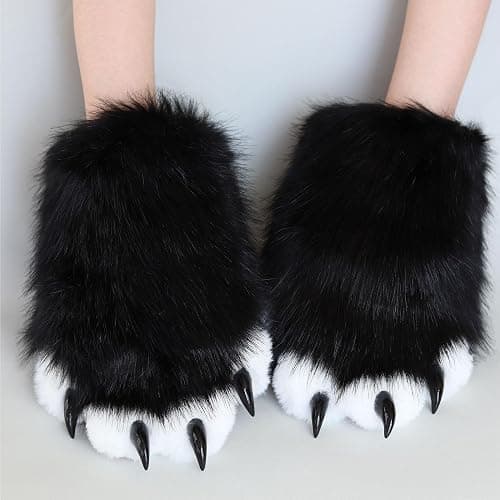 NexinEstic Therian Paws Comfy Furry Paws Faux Fur Fursuit Paws, Therian Stuff Therian Gear, Cat Paw Gloves with Claws Cosplay thumbnail 3