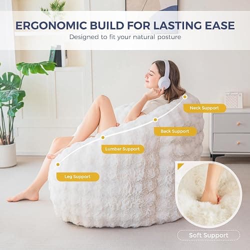MAXYOYO Giant Bean Bag Chair for Adults, Stuffed Shell-Shaped Large Bean Bag Couch, Cozy Living Room Chair with Filler, Floor Sofa Lazy Sofa for Bedroom Living Room, Beige thumbnail 6