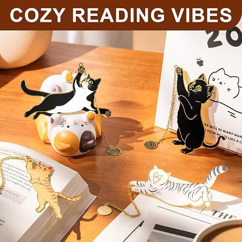 4 Pcs Cat Bookmark Set for Women, Cute Metal Bookmarks with Gold Chain and Round Charm, Book Marks for Reading Women, Book Marker, Bookmarks for Book Lovers thumbnail 3