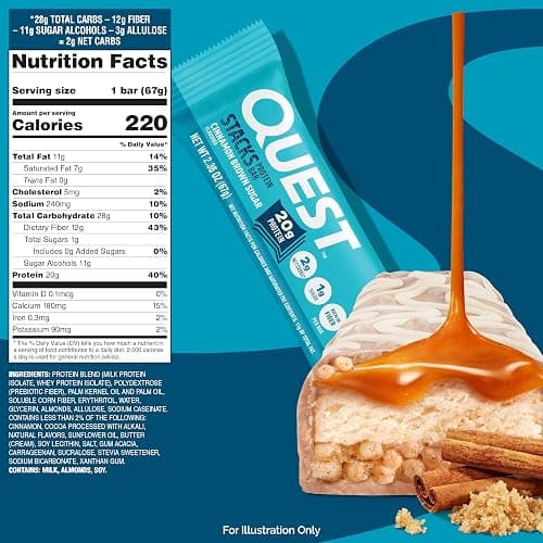 Quest Nutrition Stacks Protein Bars, Cinnamon Brown Sugar, 20g Protein, 2g Net Carbs, 1g Sugar, High Fiber, Low Sugar, Gluten Free, 12 Count thumbnail 2