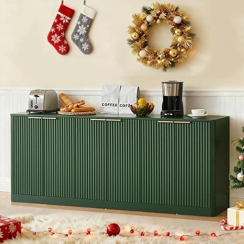 SZTHHDF 67" Fluted Buffet Cabinet Sideboard with Storage, Large Credenza with 6 Doors Accent Storage Cabinets Mid Century Modern Sideboard for Living Room Kitchen (Green) thumbnail 2