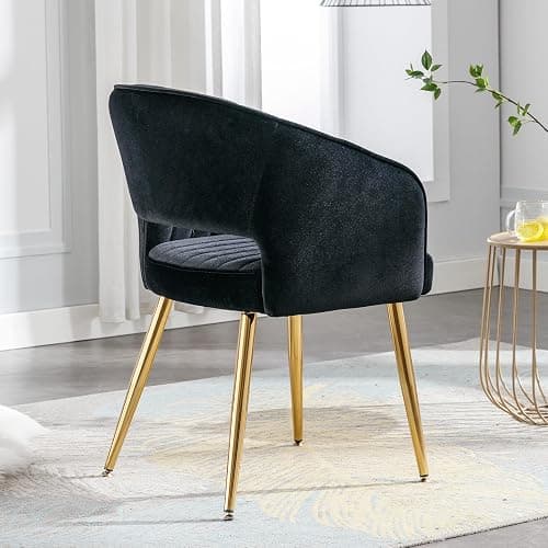 Home Office Chair Velvet Desk Chair Accent Armchair Upholstered Modern Tufted Chairs with Gold Legs for Girls Women Ergonomic Study Seat Computer Task Stools for Living Room(Black) thumbnail 4