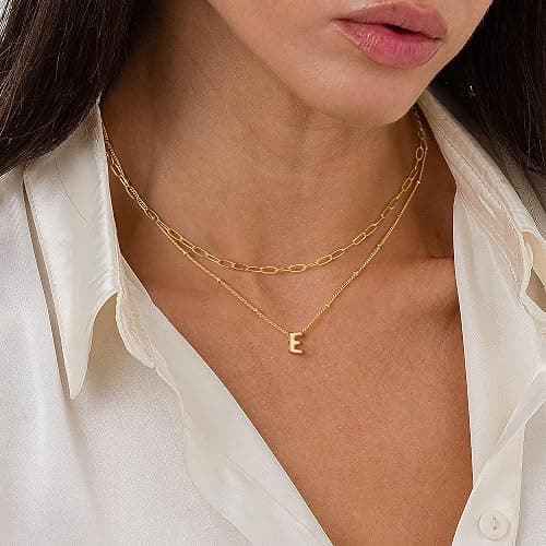 Turandoss Dainty 14k-Gold-Plated Initial Necklaces for Women - Layered Tiny Initial A-Z Small Pendant Necklaces for Women, Personalized Choker Paperclip Chain Necklace Christmas Jewelry Gifts for Her thumbnail 2
