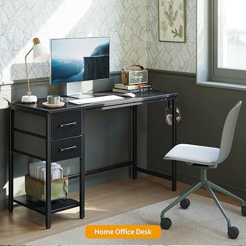 CubiCubi Computer Desk with 2 Drawers, 55 Inch Small Home Office Desk Study Writing Table, Black thumbnail 9