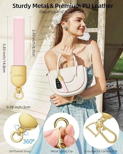 Keychain, Works with Apple Find My, Leather Car Keychain for Women and Men, Car Key Fob Holder, Key Chain with GPS Tracker, Anti-Lost Smart Keys Finder, Rechargeable, Pink thumbnail 5