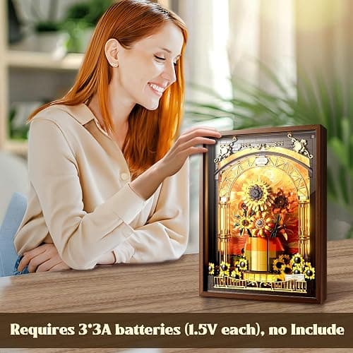 Flowers Sunflower Building Set for Adults 1218PCS with Smart Motion Sensor Lights Wall Art Home Decor Frame 2-in-1 Standing Display Lego Compatible Creative Botanical Gift for 14+ Women Men thumbnail 7
