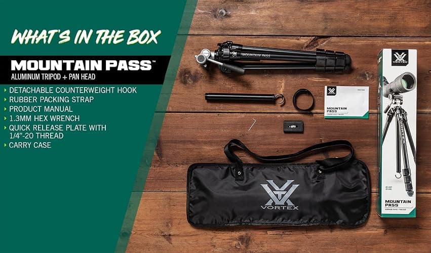 Vortex Optics Mountain Pass Tripod Kit - 2-Way Pan Head, 22 lb Max Load, Arca-Swiss Head Mount - Unlimited, Unconditional Warranty thumbnail 6