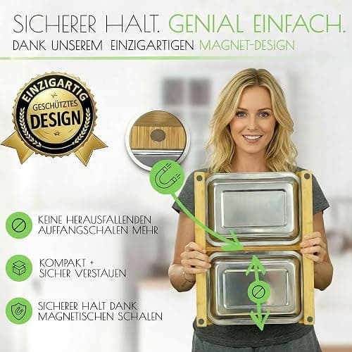 naturlik Schneidebrett XL mit magnetischen Auffangschalen - Hochwertiger FSC®-zertifizierter Bambus - Schneidebrett mit Auffangschale - Schneidebrett Holz - Holzbrett Küche - Praktische Küchenhilfe thumbnail 4