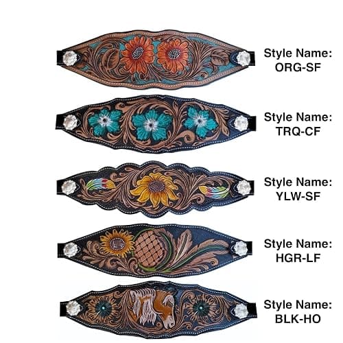 Majestic Ally Equestrian Designer Bronc Halter for Horses, Hand-Tooled Leather Nose, Padded Nylon Crown and Noseband thumbnail 2